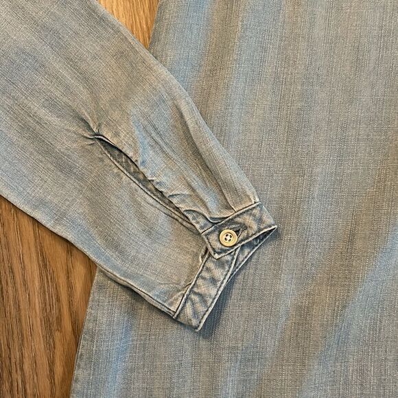 CLOTH & STONE FOR ANTHROPOLOGIE LONG SLEEVE CHAMBRAY DRESS WITH RUFFLE SIZE XS - Picture 7 of 9